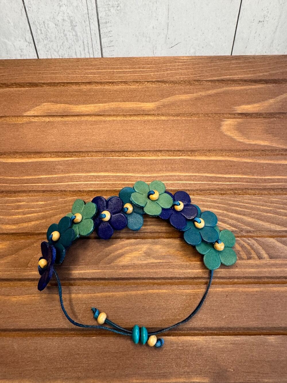 Handmade Genuine Leather Blue Flower Bracelet Blue Boho Daisy Bracelet NEW